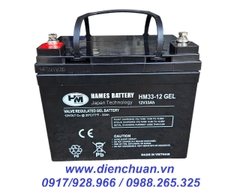 Ắc quy 12V 33AH Hames HM33-12 GEL xả sâu dùng cho xe điện tàn tật- Solar - kích điện inverter