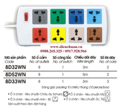 Ổ cắm kéo dài đa năng Lioa 8D33WN