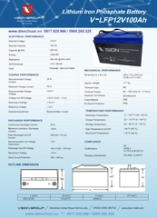 Ắc quy (Pin ) Lithium Vision 12V-100Ah ( V-LFP12V100Ah)