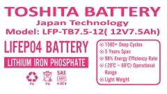 Pin lithium 12V 7.5Ah Toshita LFP- TB7.5-12 dùng cho UPS- loa kéo- bình thuốc sâu- lưu điện cửa cuốn