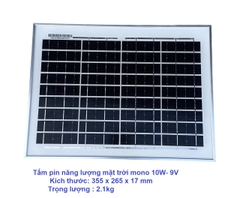Tấm pin năng lượng mặt trời mono 10W- 9V Hames HM10Wp-18M