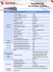 Pin lithium lưu trữ 51.2V-100Ah/5kWh có giao tiếp thương hiệu Vision V-LFP51100