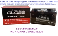 Bình ắc quy GLOBE WP7A-BS 12V 7Ah dùng cho xe máy SYM: Atila, Excel,Shark; Yamaha: Majesty, Force; Vespa : Zip