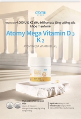 Viên uống bổ sung Vitamin D3 hàm lượng cao và Vitamin K2 chiết xuất siêu tới hạn giúp cơ thể dễ dàng liên kết Canxi được hấp thu vào máu và mô xương - Atomy Mega Vitamin D3 & K2 - 애터미 메가 비타민D3K2