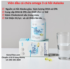 Viên dầu cá chiết xuất cá hồi Alaska hàm lượng cao DHA và EPA giúp sáng mắt, cải thiện trí não và tốt cho tim mạch (500mg x 180 viên) - Atomy Alaska E-Omega 3 - 애터미 알래스카 E-오메가3  - Атоми Аляска Е-Омега 3