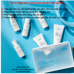 Bộ 6 sản phẩm vệ sinh da nhỏ gọn, thanh lịch giúp làm sạch da từ đầu đến chân khi đi du lịch, công tác xa : sữa rửa mặt, tẩy trang, dầu gội, dầu xả, sữa tắm, sữa dưỡng thể Atomy - Travel Cleansing Kit - 애터미 여행용 클렌징 키트 6종 - Атоми Дорожный Набор 6