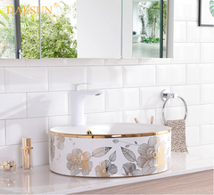 LAVABO TRÒN HOA VĂN ĐẶT DƯƠNG BÀN DS 8160