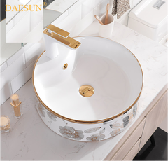 LAVABO TRÒN HOA VĂN ĐẶT DƯƠNG BÀN DS 8160