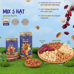 Mixed nuts 5 loại hạt dinh dưỡng Macca, Óc Chó Vàng, Óc Chó Đỏ, Hạt Điều, Hạnh Nhân hộp 500gr