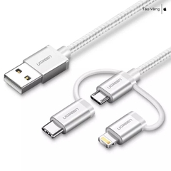 Cáp sạc, dữ liệu 3 trong 1 USB Micro/Type-C/Lightning dài 1,5M Ugreen 50203