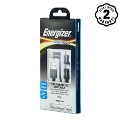 Cáp 3 in 1 Energizer Metallic Lightning-Micro-Type C 1.2m - C13UBX3CFBK4