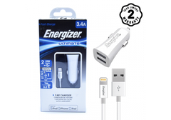 Sạc Ô tô Energizer UL 3.4A 2 USB + 1 Cáp Lightning - DCA2CULI3