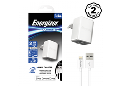 Sạc Energizer UL 3.4A 2USB + Cáp Lightning - ACA2CUSULI3, ACA2CEUULI3