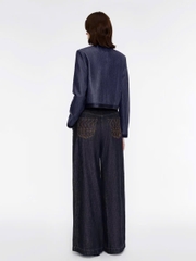 Quần denim Karl - Largerfeld suông cạp cao màu chàm