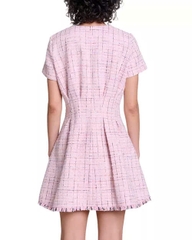 Đầm ngắn tweed ôm eo viền tua rua
