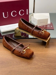 Giày bệt Gucci da lộn 1 dây hoạ tiết nơ