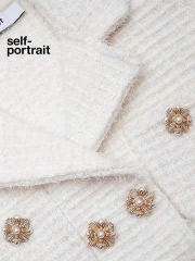 Chân váy dệt kim họa tiết sequin màu kem