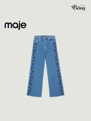 Quần jeans suông viền thêu đính đá