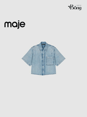 Áo denim Maje ngắn tay đính hạt bling