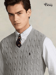Áo gilett len Polo RL cổ V vặn thừng 2 màu