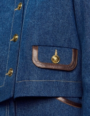 Áo khoác Sandro denim viền da nâu (tách set)