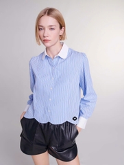 Sơ mi Maje kẻ xanh cổ trắng