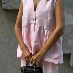 Set Zara linen màu hồng