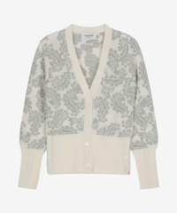 Cardigan Thom Browne họa tiết paisley xám viền kem