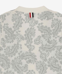 Cardigan Thom Browne họa tiết paisley xám viền kem