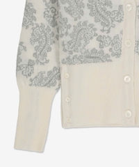 Cardigan Thom Browne họa tiết paisley xám viền kem
