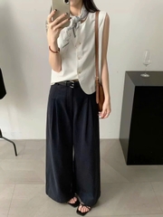 Quần suông khaki cạp cao ly trước