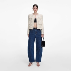 ÁO KHOÁC VẢI BOUCLE MÀU KEM ĐƯỢC TRANG TRÍ