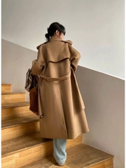 Măng to dạ ép Max Mara màu da bò dáng dài