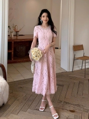 VÁY MIDI REN HỒNG ĐÍNH ĐÁ