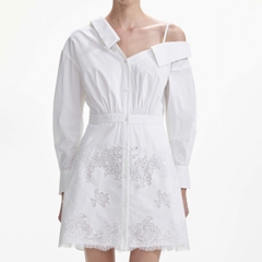 Váy ngắn viền ren cotton trắng
