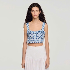 Áo croptop vải lanh kẻ caro