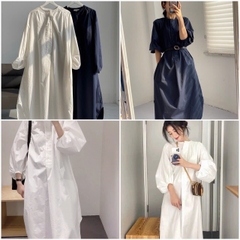 Váy COS cổ tròn dày tay 2 màu dư xịn