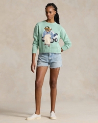 Áo len Polo BEAR gấu áo khoác nâu màu kem 100% cotton