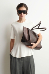 Áo COS dáng peplum cotton màu trắng