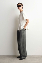 Áo COS dáng peplum cotton màu trắng