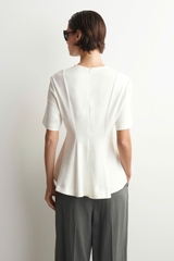 Áo COS dáng peplum cotton màu trắng