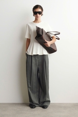 Áo COS dáng peplum cotton màu trắng