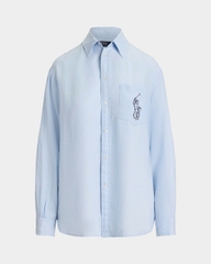 Sơ mi Polo linen kẻ cổ đức túi ngực logo 2 màu
