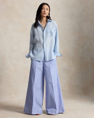 Sơ mi Polo linen kẻ cổ đức túi ngực logo 2 màu