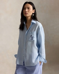 Sơ mi Polo linen kẻ cổ đức túi ngực logo 2 màu