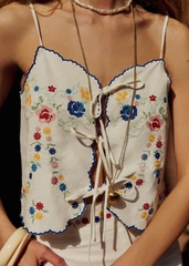 Áo 2 dây Sezane trắng thêu hoa (croptop Sezane Kory)