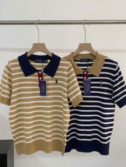 Áo kẻ ngang Polo cổ bẻ dệt kim 2 màu