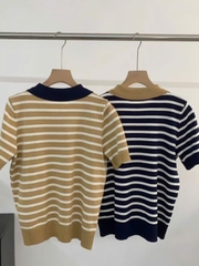 Áo kẻ ngang Polo cổ bẻ dệt kim 2 màu