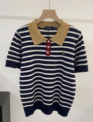 Áo kẻ ngang Polo cổ bẻ dệt kim 2 màu