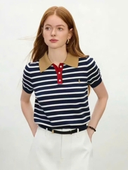 Áo kẻ ngang Polo cổ bẻ dệt kim 2 màu
